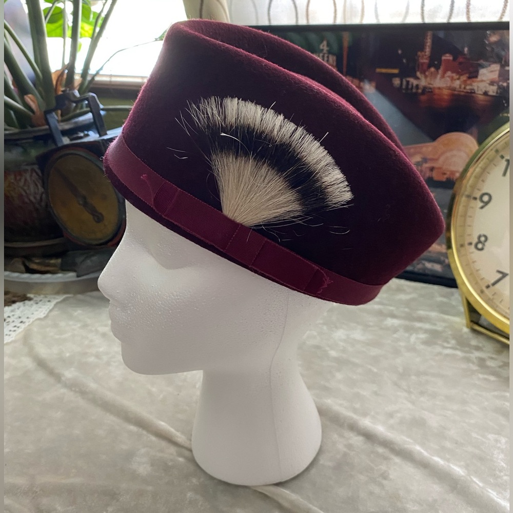 1950s EXCELLO WOOL FEATHER PILL BOX MILITARY HAT